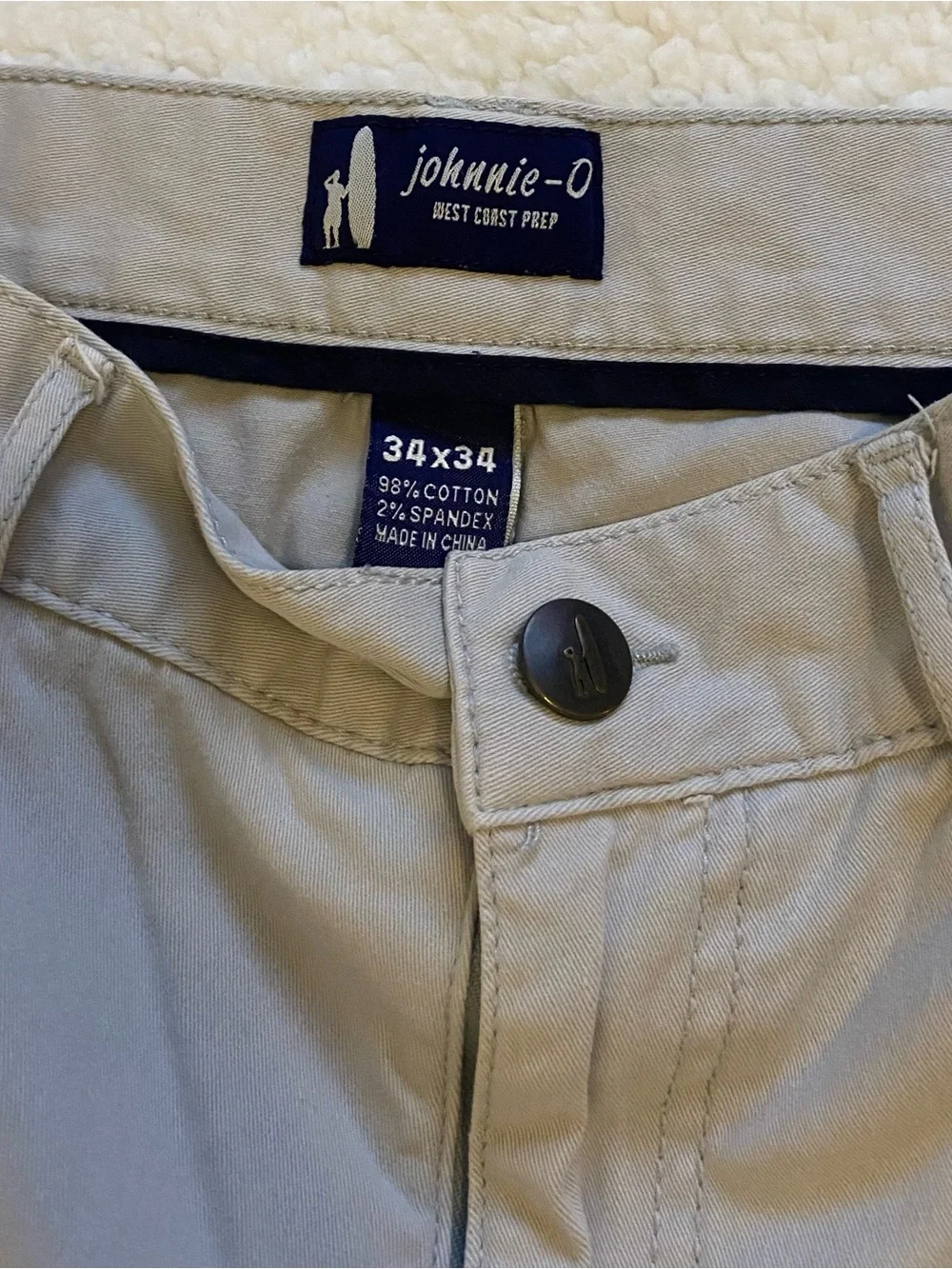 Johnnie O Pants Men’s 34x34 Beige Khaki West Coast Prep Stretch Chino Golf EUC
